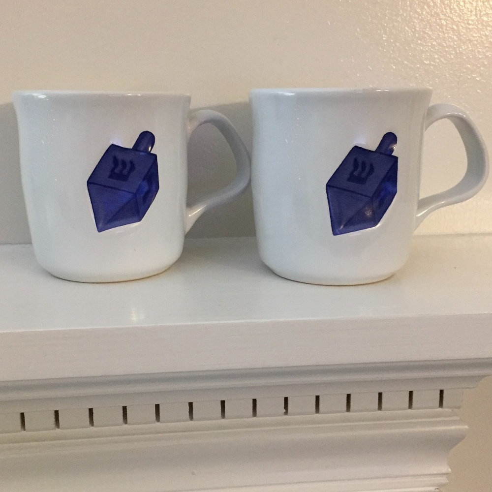 William Sonoma Hanukkah Dreidel Mug set of 2 NWOT